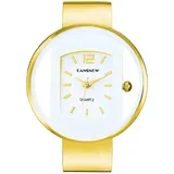 CANSNOW Spangenuhr Damen - Sphärische Damenuhr Gold-Weiß | Elegante Armbanduhr | Goldene Uhr (Gold-Weiß)