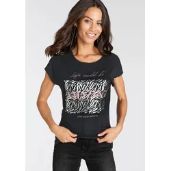 T-Shirt, figurumspielende Passform, bedruckt, Rundhalsausschnitt, Gr. 36, schwarz, , 34724364-36