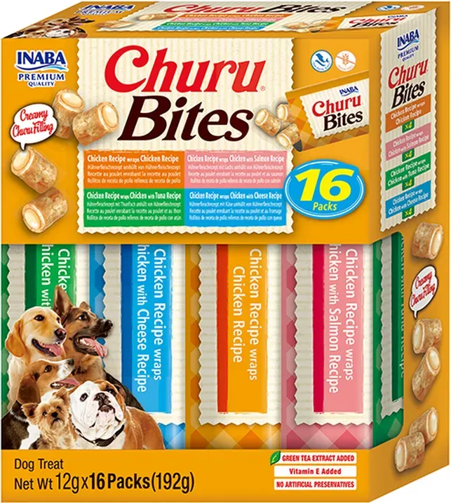 Inaba Bites Multipack für Hunde, 4 Huhn-Sorten, 16 Stück