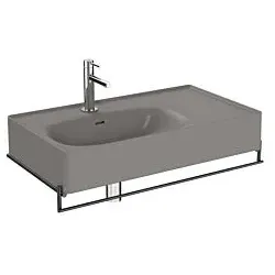 Vitra Equal Waschtisch-Set 66054 mit Waschtisch asymmetrisch 80 cm, steingrau matt VC, mit Handtuchhalter Metall schwarz matt