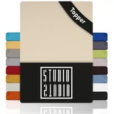 STUDIO Basic Topper Spannbettlaken 180x200cm – Jersey-Spannbetttuch aus 100 % gekämmter Baumwolle – Creme – bügelfrei, elastisch & Oeko-TEX Zertifiziert – für Topper 4–14 cm