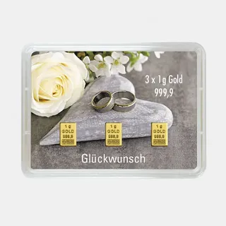 Goldbarren 3g Stein+Ringe/Hochzeit (Flip)