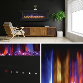 Glow Fire Elektrokamin 'Clear 50' | Multicolor LED Wandkamin mit Heizung in schwarz (1600 W) | HxBxT: 52,5x151,7x22,3 cm
