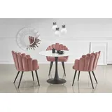 Design Esstisch rund HAA-111 Glasplatte Marmor Weiß - Schwarz runder Glastisch Esszimmer Tisch - Weiß