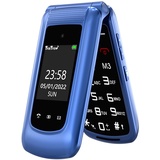 CHAKEYAKE Seniorenhandy Ohne Vertrag, Klapphandy mit Groüe Tasten,GSM Tastenhandy Seniorentelefon Mit 2.4 Zoll Dual Großem Display, SOS Notrufknopf für Senioren, Fackel, Kurzwahltasten, FM-Radio(Blau)