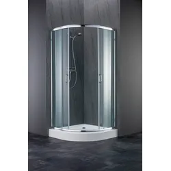 Eckdusche WELLTIME "Summer Komplettdusche Viertelkreisdusche Duschabtrennung", grau (chromfarben), B:80cm H:199cm T:80cm, Duschkabinen, Dusche inkl. Ablaufgarnitur und Duschtasse, Duschabtrennung