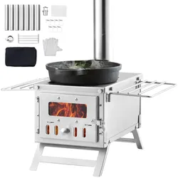 VEVOR Tragbarer Holzofen, Camping-Hot-Zelt-Grillofen, 203 cm, für den Außenbereich mit Rohren