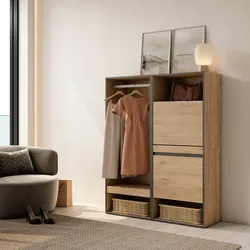 SKRAUT HOME Offener Schrank, Kleiderbügel mit Einlegeböden, 120x35x145 cm, Schlafzimmer, Kleidung, Schuhe, Moderner Stil, Eiche - 436_2