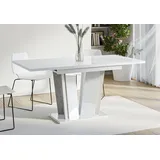 Home Collective Esstisch ausziehbar Tisch Küchentisch Esszimmertisch Ausziehtisch (Esszimmer Küche Wohnzimmer Esstisch erweiterbar), modernes Design mit V-Säulengestell, 120-160x80 cm Weiß glänzend weiß