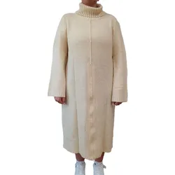 Damen Pullover-Kleid mit Rollkragen Long Strick-Pullover 975022 Beige - 56/58