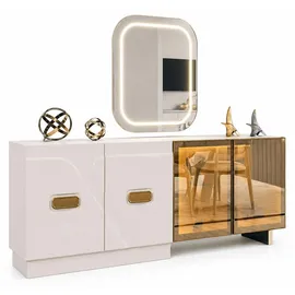 aea Edle Esszimmer Garnitur Designer Esstisch 4x Textilstühle Spiegel - Weiß