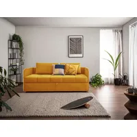 Schlafsofa ALINA "Marla", gelb (rapsgelb eqe 25), B:209cm H:73cm T:95cm, Chenille EQE (100% Polyester), Sofas, inkl. Stauraum und 2 Rückenkissen