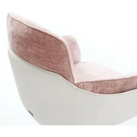 DeLife Drehstuhl Luan-Flex mit Armlehnen Materialmix Echtleder Weiß-Rosé Fußkreuz Weiß 360° drehbar Wippfunktion, Esszimmerstühle