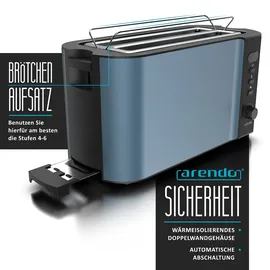Arendo 4-Scheiben-Toaster mit Restzeitanzeige, Langschlitz-Toaster, Auftaufunktion, 6 Stufen, Blau