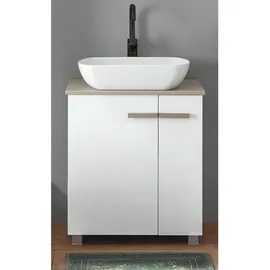 furn.design Waschbeckenunterschrank 60 x 82 x 40 cm Weiß Hochglanz/Eiche