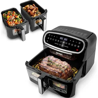 Duronic AF34 BK Heißluftfritteuse | Doppel-Fritteuse mit 2 x 4,5 Liter und 10 Liter Volumen | 10 Programme | Touch Control