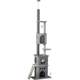 Kratzbaum Deckenhoch XXL 225-255H cm für kleine Katzen, höhenverstellbar mit Katzenspielzeug und Sisal, hellgrau - Hellgrau