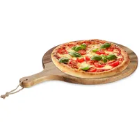 Relaxdays Pizzabrett, rundes Schneidebrett aus Akazienholz, Ø 35,5 cm,