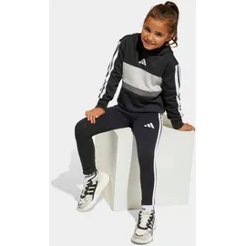 adidas Trainingsanzug ADIDAS SPORTSWEAR "LG 3S TIB FL ST", Jungen, Gr. 122, schwarz-weiß (schwarz, weiß, grau two), Obermaterial: 70% Baumwolle, 30% Polyester, Sportanzüge Trainingsanzug