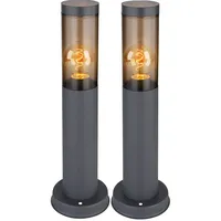 GLOBO 2er Set Sockelleuchte, Edelstahl, anthrazit, rauch, H 45 cm