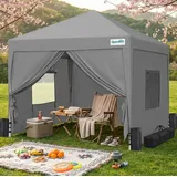 Quictent Pavillon 3x3 mit 4 Seitenteilen, Faltpavillon mit Entlüftung Wasserdicht Stabil Winterfest, Pop up Gartenpavillon mit 4 Sandsäcke ,Grau - Grau