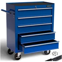 Arebos Werkstattwagen Werkzeugwagen Rollwagen Toolbox 5 Fächer zentral abschließbar | Blau