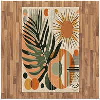 Teppich Flachgewebe Deko-Teppiche für das Wohn-,Schlaf-, und Essenszimmer, Abakuhaus, rechteckig, Monstera Abstrakte Sonne Mid Century Boho grün|rosa 120 cm x 180 cm