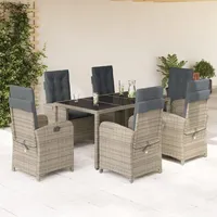 VidaXL 7-tlg. Garten-Essgruppe mit Kissen Grau Poly Rattan