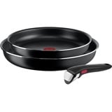 Tefal Ingenio Easy On Bratpfannen-Set, stapelbar, leicht zu reinigen, Antihaftbeschichtung, abnehmbarer Griff, Hitzeanzeige, L1599302, schwarz, 3-teiliges Set