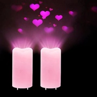 XingsLight Flammenlose Kerzen zum Valentinstag, romantisches rosa Herz-Projektor, batteriebetriebenes Nachtlicht mit Fernbedienung und Timer, LED-Kerze, Heimdekoration, 2 Stück