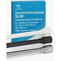 Duschvorhangstange SLIM Teleskopstange ohne Bohren – In 3 Größen zur Auswahl: 70–120 cm, 95–160 cm, 150–250 cm – In 3 Farben - Rostfrei, stabil & einfach montierbar (150-250cm, Chrom)