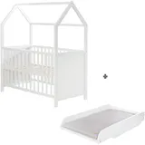 roba Hausbett 60 x 120 cm, FSC zertifiziert, weiss, 6-fach verstellbar, als Baby- & Beistellbett komplett mit Wickelplatte