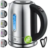 Kesser KESSER® 1,7 Liter Edelstahl Wasserkocher 2200W Temperaturwahl Warmhaltefunktion