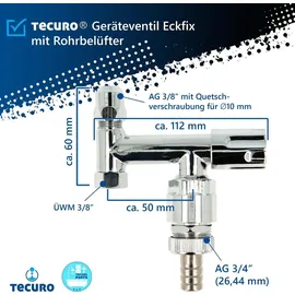 tecuro Geräteventil Eckfix mit Rohrbelüfter, zur Montage auf Eckventil, Messing verchromt