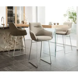 DeLife Barstuhl Alja-Flex Materialmix Mikrofaser Schlamm / Bouclé Schlamm Kufengestell Edelstahl Taschenfederkern, Barstühle