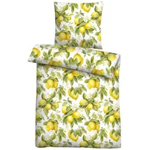 biberna Renforce-Bettwäsche ZITRONE, Weiß - Gelb - Grün - 135 x 200 cm - mit Reißverschluss