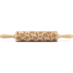 Teigroller FOLKROLL "Muscheln", braun (holzfarben), L:43cm Ø:6cm, Buchenholz, Teigroller, Keksteig im Handumdrehen mit Motiv versehen