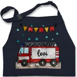 Kinderschürze Schürze Kinder Jungen Mädchen - Feuerwehrauto Motiv I Leiterwagen Geschenk Feuerwehr I Löschzug - 2-6 Jahre - Navy Blau - kinderkochschürze jugendfeuerwehr name kochschürze junge - 2-6 Jahre