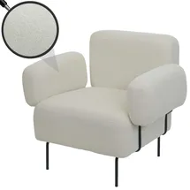 Mendler Lounge-Sessel HWC-L83, Cocktailsessel Polstersessel Sessel, Bouclé Stoff/Textil Metall ~ creme
