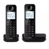 Philips Duo D2702B Schnurloses Festnetztelefon, 11,6 cm (4,6 Zoll), vertikales Mikrofon, Freisprecheinrichtung, bis zu 14 Stunden, optimierte Antenne, Zwei Telefone, Schwarz