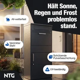 NTG Paketbox Wetterfester Stahl grau inkl. Zeitungsfach