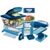 Genius Gemüseschneider Gemüsehobel Nicer Dicer Chef 15 tlg, Gemüse Schneider, Spiralschneider, Reibe für Gemüse und Käse, Multizerkleiner, Gurkenhobel, Vegetable Chopper, Blau