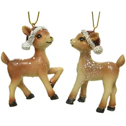 Christbaumschmuck Rehkitz 8,5cm Keramik Figur 1 Stück sortiert Weihnachtsbaum Anhänger Weihnachten Weihnachtsbaumschmuck Wald Tiere Hirsch Reh Braun