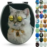 SANFINO® Premium WC Sitz mit Absenkautomatik – hochwertige Toilettendeckel aus Holz, viele bunte Motive, hoher Sitzkomfort, einfache Montage inklusive Montageanleitung – "Boss Cat"