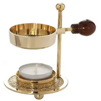 Nklaus Verstellbares Räucherstövchen Weihrauchbrenner Messing mit Holzgriff Gold Räuchergefäß