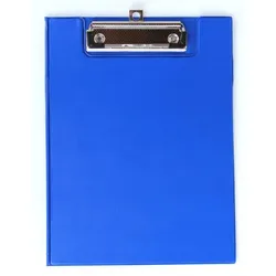Klemmbrettmappe Schreibmappe A5 economy, Graupappe,  PVC-Folien Überzug,  Drahtbügelklemme, Vorderdeckel, leinengeprägt, Farbe: blau - 1 Stück