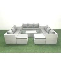 Gartenmöbel im Freien Polyrattan 11-Sitzer Garten Sofa Couchtisch Set mit 2 hohen Hockern Hellgrau gemischt - Fimous