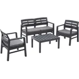 Dmora Outdoor-Lounge-Set Dgyas, Gartengarnitur mit 2 Sesseln, 1 Sofa und 1 Couchtisch, Innen- und Außensitzgruppe mit Kissen, 100 % Made in Italy, Anthrazit - Schwarz