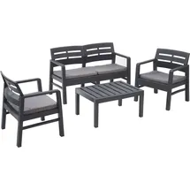 Dmora Outdoor-Lounge-Set Dgyas, Gartengarnitur mit 2 Sesseln, 1 Sofa und 1 Couchtisch, Innen- und Außensitzgruppe mit Kissen, 100 % Made in Italy, Anthrazit - Schwarz