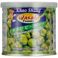 Khao Shong Erdnüsse mit Wasabi, knackige Erdnüsse im scharfen Teigmantel, knuspriger Snack für unterwegs, mittlere Schärfe, 1 x 140 g Dose
